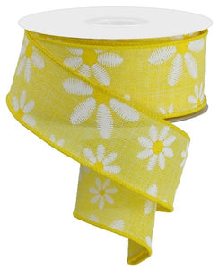 1.5"x10yd Embroidered Mixed Daisy On Royal, Yellow/White  MY46