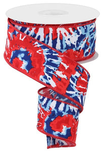 1.5"x10yd Multi Color Tie Dye On Diagonal Weave, White/Red/Royal Blue/Light Blue  FF73