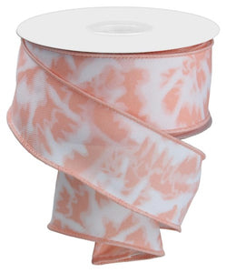 1.5"x10yd Soft Tie Dye On Diagonal Weave, White/Blush  MY58
