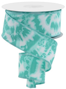 1.5"x10yd Soft Tie Dye On Diagonal Weave, White/Teal  MY43