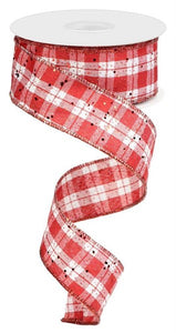 1.5"x10yd Check Plaid W/Hex Glitter, Red/White   OC4 MA65