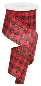 2.5"x10yd Check Plaid w/Hex Glitter, Red/Black  MY19