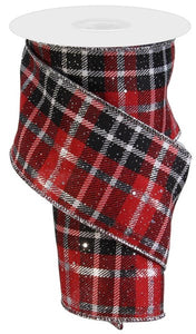 2.5"x10yd Check Plaid W/Hex Glitter, Red/Black/White/Silver   MY59