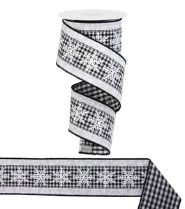 2.5"x10yd Snowflakes On Check, White/Black  B200