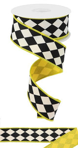 1.5"x10yd Harlequin/Royal Fused Back, White/Black/Sun Yellow B44
