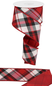 2.5"x10yd Diagonal Plaid w/Fused Back, Red/Black/White  B45