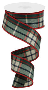 1.5"x10yd Plaid, Emerald Green/Beige/Red/Black  JY28D