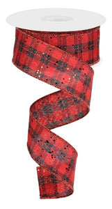 1.5"x10yd Check Plaid W/Hex Glitter, Red/Black   MY60