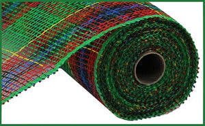 10"x10yd Plaid Poly Burlap Mesh, Emerald Green/Red/Black/Royal Blue/Yellow  SU36