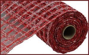 10"x10yd Two-Tone Poly Burlap Check Mesh, Red/White SU36