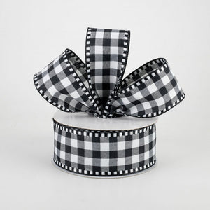 1.5"x10yd Gingham Check w/Gingham Edge, Black/White  B37