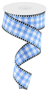 1.5"x10yd Gingham Check w/Gingham Edge, Blue/Black/White  B1