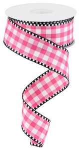 1.5"x10yd Gingham Check w/Gingham Edge, Hot Pink/Black/White  B2
