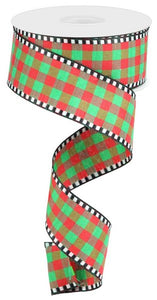 1.5"x10yd Gingham Check w/Gingham Edge, Red/Emerald Green/Black/White  B1