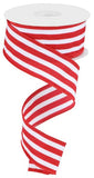 1.5"x10yd Vertical Stripe On Linen, White/Red  MY32