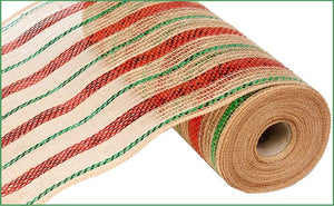 10"x10yd Poly/Jute Metallic Mesh, Natural/Red/Emerald Green  SU35B