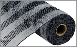 10.5"x10yd Faux Jute/Poly Mesh Small Stripe, Grey/Black  SU35