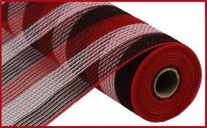 10.5"x10yd Faux Jute/Poly Mesh Thin Stripe, Red/White/Black  SU35
