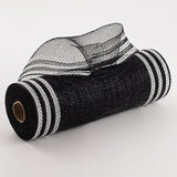 10.5"x10yd Poly/Faux Jute Border Stripe Mesh, Black/White  SU35