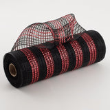 10.5"x10yd Poly/Faux Jute Border Stripe Mesh, Black/Red  SU35